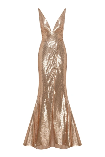 Milla Jaw-dropping Sequined Lace Maxi Dress And Gloves Set In Golden
