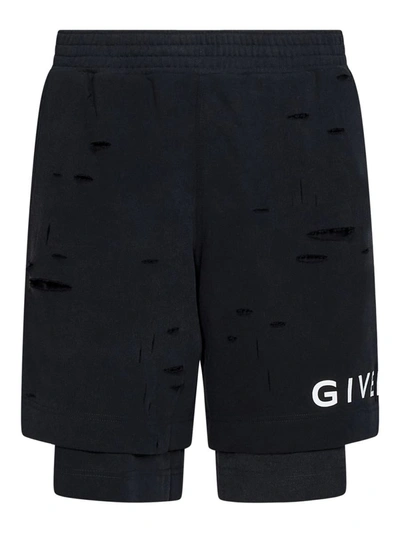 Givenchy Givenchhy Archetype Destroyed Effect Detailed Shorts In Nero