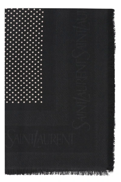 Saint Laurent Wool And Silk Scarf In Black