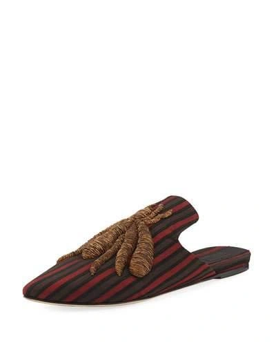 Sanayi313 10mm Striped Twill Mules W/ Spider In Red,black