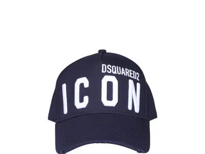 Dsquared2 Icon Logo Embroidered Distressed Baseball Cap In Blu Navy/bianco