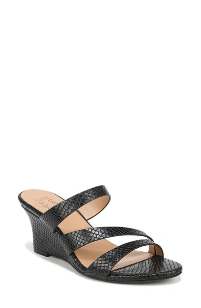 Naturalizer Breona Wedge Dress Sandals In Black Snake Embossed Faux Patent