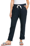 Roxy On The Seashore Tie Waist Linen Blend Pants In Anthracite