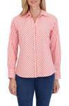 Foxcroft Sophia Stripe Three-quarter Sleeve Stretch Tunic In Tangerine