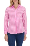 Foxcroft Sophia Stripe Three-quarter Sleeve Stretch Tunic In Azalea