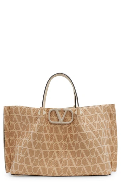 Valentino Garavani Leather Signature Vlogo Tote Bag In Naturale/ Ivory