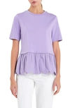 ENGLISH FACTORY ENGLISH FACTORY MIXED MEDIA SCALLOP PEPLUM COTTON TOP