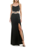 Speechless Juniors' Embellished Cutout Halter Gown, Created For Macy's In Black
