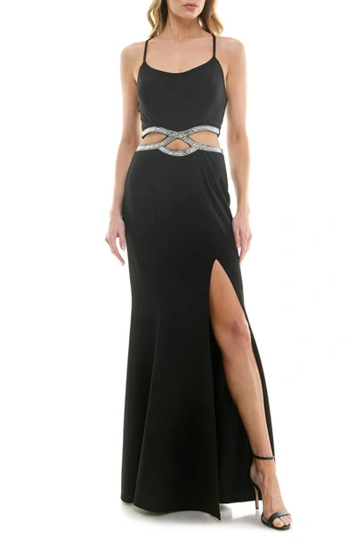 Speechless Juniors' Embellished Cutout Halter Gown, Created For Macy's In Black