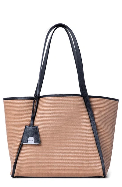 Akris Women's Medium Alex Raffia Bucket Tote In Camel Black