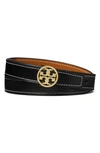 Tory Burch Miller Reversible Leather Belt In Black Whiskey Gold