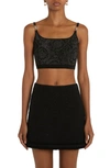 Versace Barocco Jacquard Embellished Cropped Top In Black