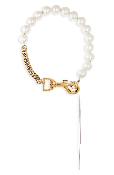 Sacai Pearl Necklace Woman Gold And White In Brass In 951 Gold