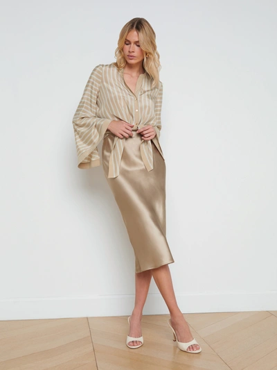 L Agence Perin Silk Midi Skirt In Almond