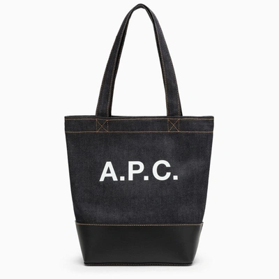 Apc A.p.c. Axel Navy Blue Small Cotton Tote Bag With Logo Men