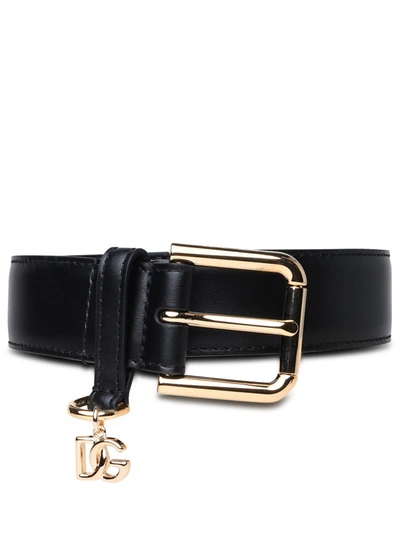 Dolce & Gabbana Dg Logo Leather Belt In Black