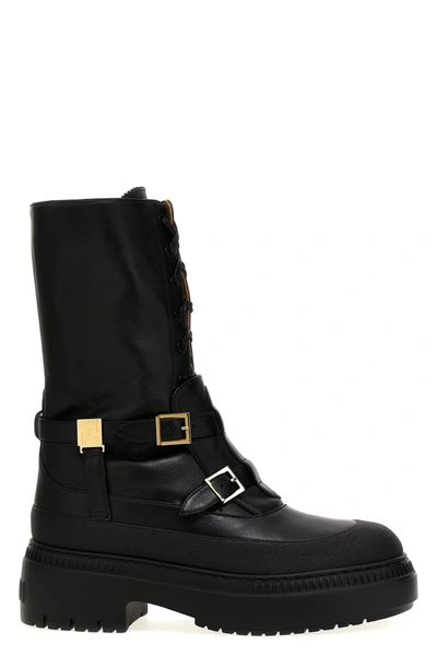 Fendi Delfina Biker Boots In Black