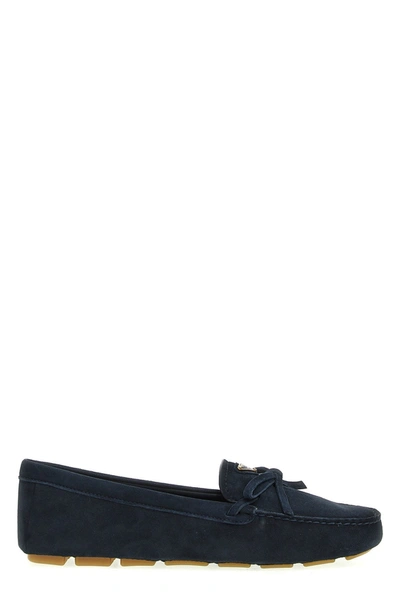 Prada Suede Bow Driver Loafers In Blue