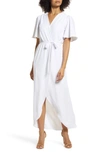 FRAICHE BY J FLUTTER SLEEVE FAUX WRAP MAXI DRESS