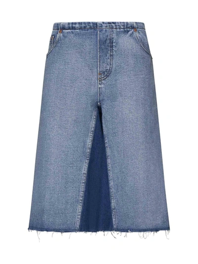 Mm6 Maison Margiela Frayed Hem Oversized Denim Shorts In Blue