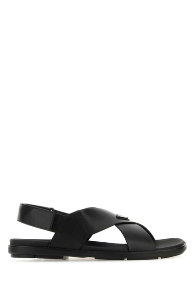 Prada Padded Nappa Leather Crisscross Sandals In Black