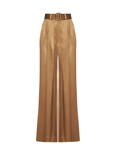 Zimmermann Wide Leg Satin Trousers In Sand