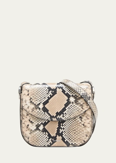 Jil Sander Coin Medium Python-print Leather Crossbody Bag In Hazelnut