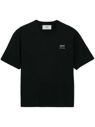 Ami Alexandre Mattiussi Logo Printed Boxy Cotton T-shirt In Black