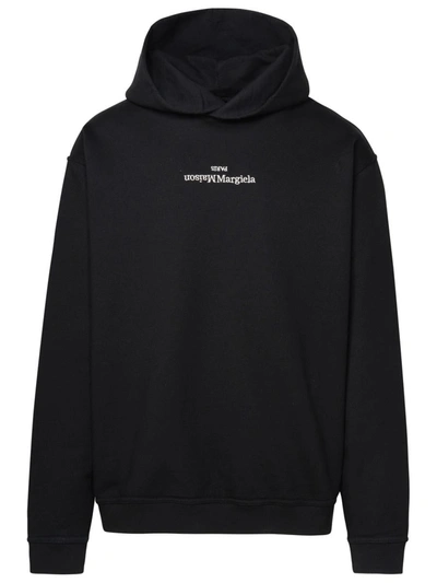 Maison Margiela Upside Down Logo Hooded Sweatshirt In Black