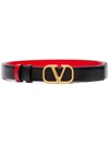 Valentino Garavani V-logo Buckle Slim Reversible Leather Belt In Black