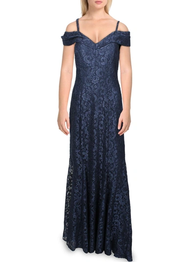 R & M Richards Womens Lace Formal Evening Dress In Blue