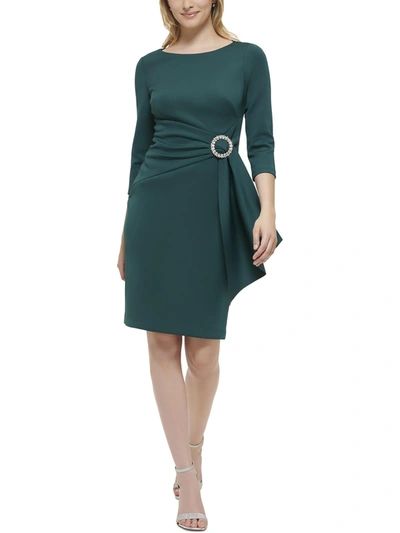 Eliza J Embellished-side-buckle Scuba Crepe Dress In Green