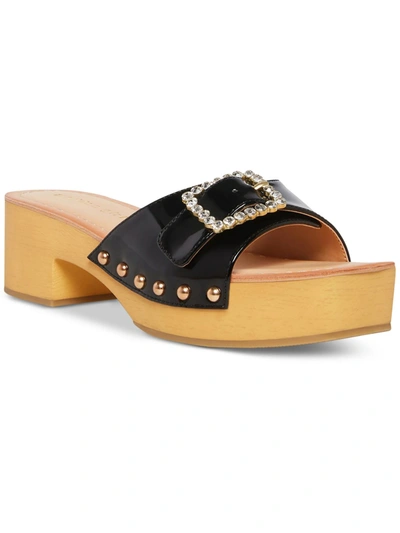Madden Girl Anikka Womens Faux Leather Rhinestone Slide Sandals In Black