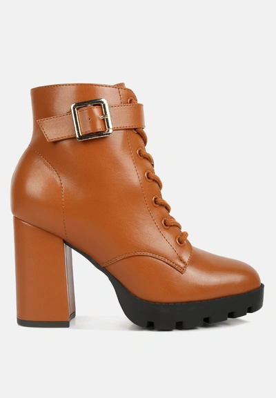 London Rag Grahams Faux Leather Lace Up Boots In Tan