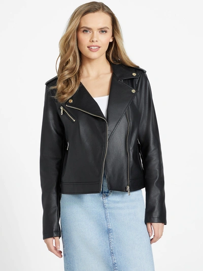 Guess Factory Ellie Faux-leather Moto Jacket In Black