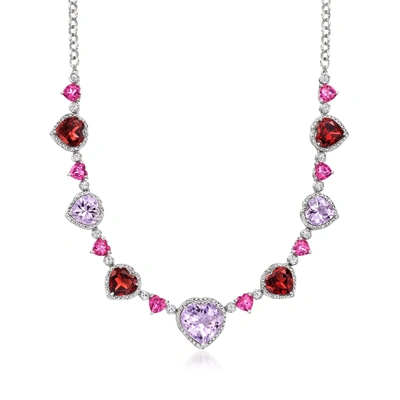 Ross-simons Multi-gemstone Heart Necklace In Sterling Silver In Red