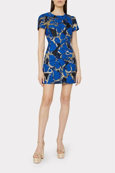 Milly Rowen Butterfly Jacquard Dress In Blue Multi