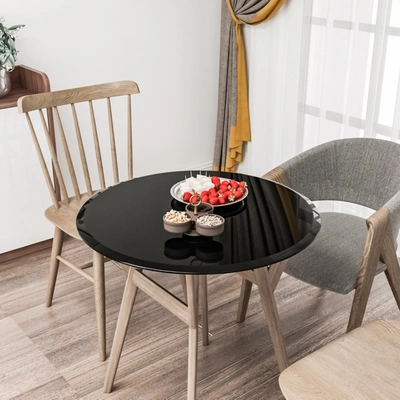 Simplie Fun 28" Inch Round Tempered Glass Table Top Black Glass 2/5 Inch Thick Beveled Polished Edge