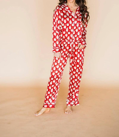 Jane Marie Holly Jolly Santa Silky Satin Pajama Set In Red