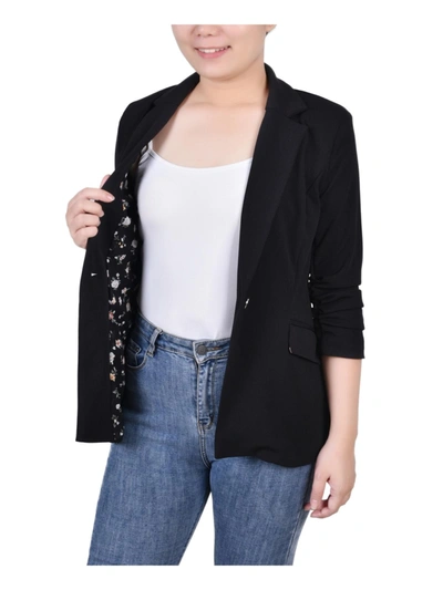 Ny Collection Petites Womens Crepe Ruched One-button Blazer In Black