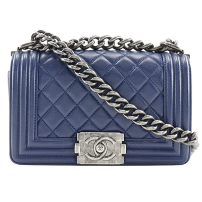 Pre-owned Chanel Boy Leather Shoulder Bag () In Blue