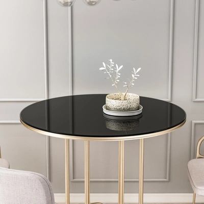 Simplie Fun 36 Inch Round Tempered Glass Table Top Black Glass 1/4" Thick Round Polished Edge In Gold