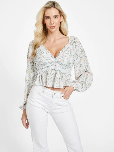 Guess Factory Luna Floral Peplum Top In Beige