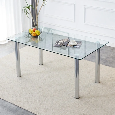 Simplie Fun A Modern Minimalist Style Glass Dining Table. Transparent Tempered Glass Tabletop