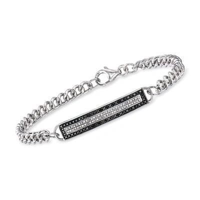 Ross-simons Black And White Diamond Id Bracelet In Sterling Silver