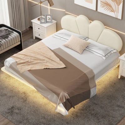 Simplie Fun Queen Size Upholstery Platform Bed In Neutral