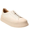 Jil Sander Light Beige Leather Chunky Rubber Platform Sole Sneaker In White