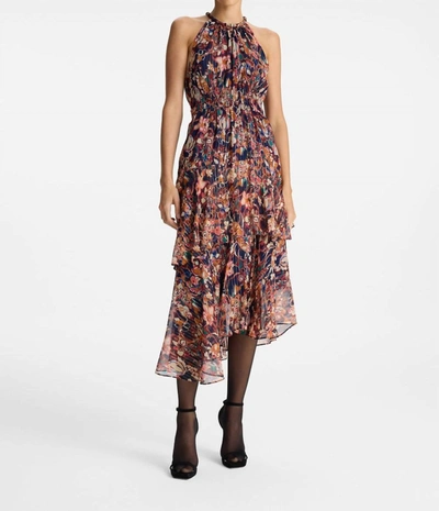 A.l.c Elaine Floral High-neck A-line Midi Dress In Red
