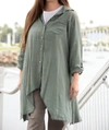 Saga Linen Buttoned Duster In Olive In Green