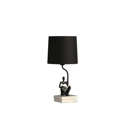 Simplie Fun 20.5" In Modern Reader Black Sitting A Gray Stack Of Books Polyresin Table Lamp